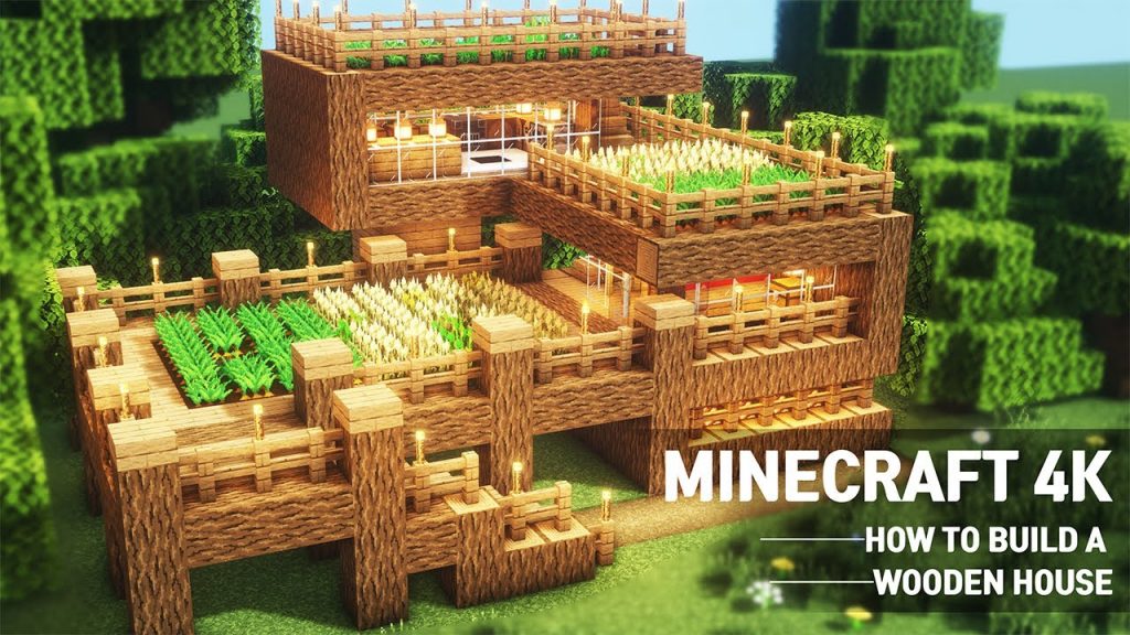 [4K] Minecraft : Wooden House Tutorial｜How to Build in Minecraft (#81)