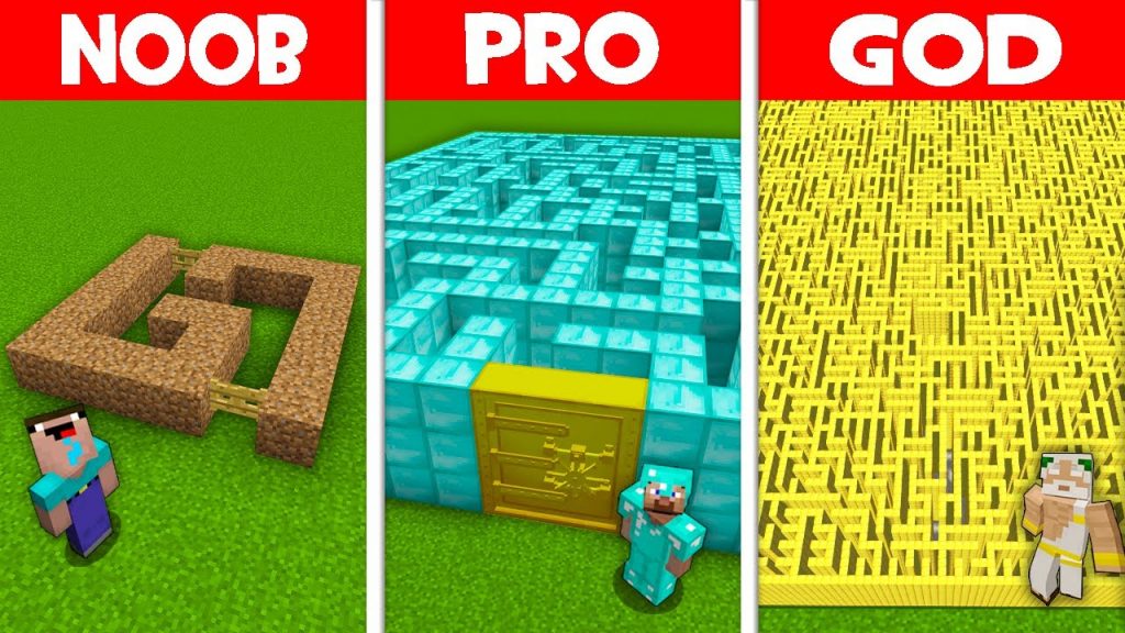 Minecraft NOOB vs PRO vs GOD: GIANT MAZE BUILD CHALLENGE! NOOB BUILD SECRET MAZE! (Animation)