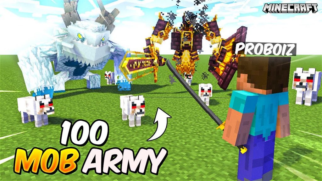 100 Mob Army vs Me in Minecraft