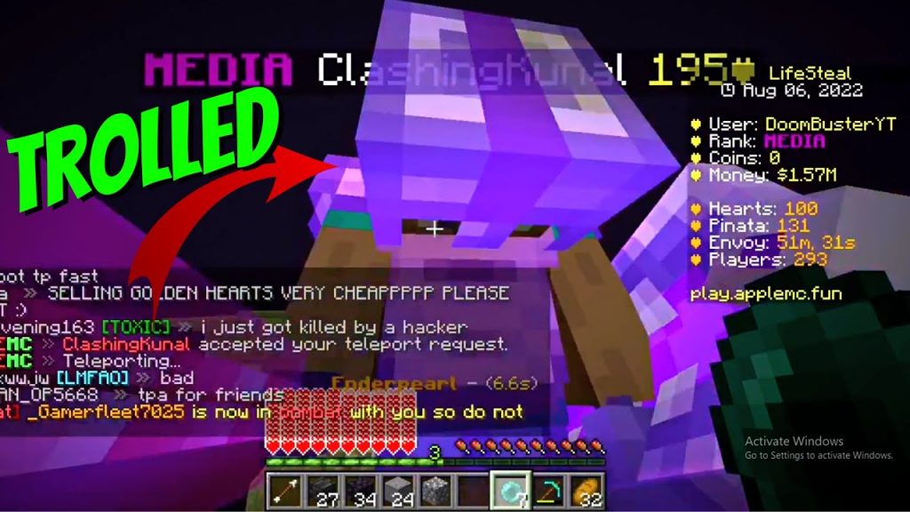 Killing Minecraft Deadliest Player!!! in Lifesteal SMP | Apple mc minecraft server | Lifesteal Smp