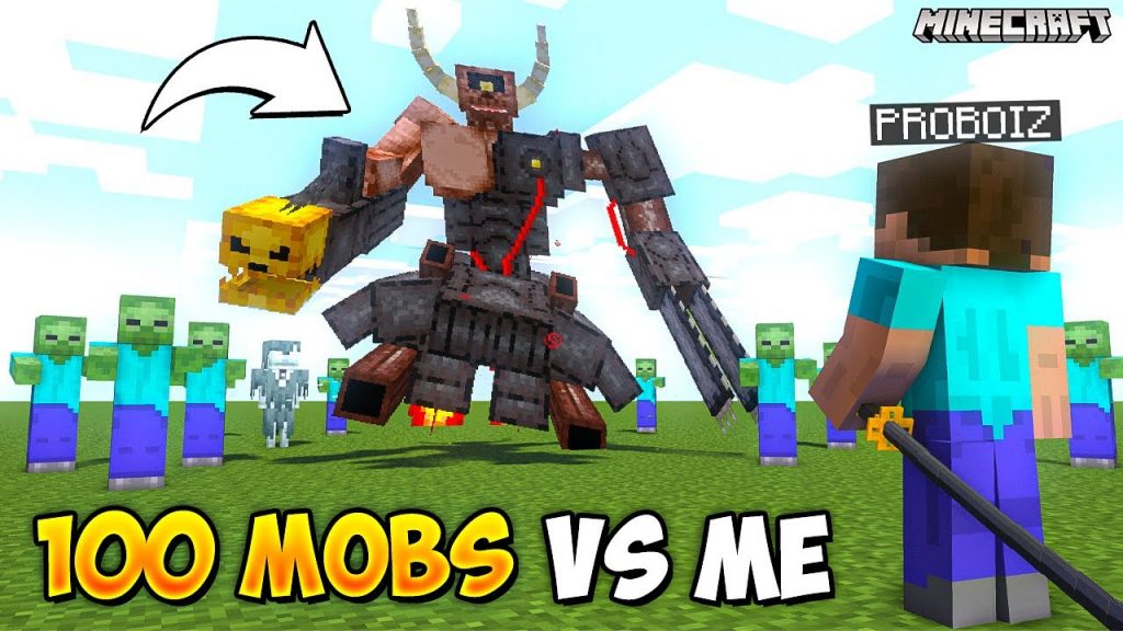 100 Mobs vs ME in Minecraft!