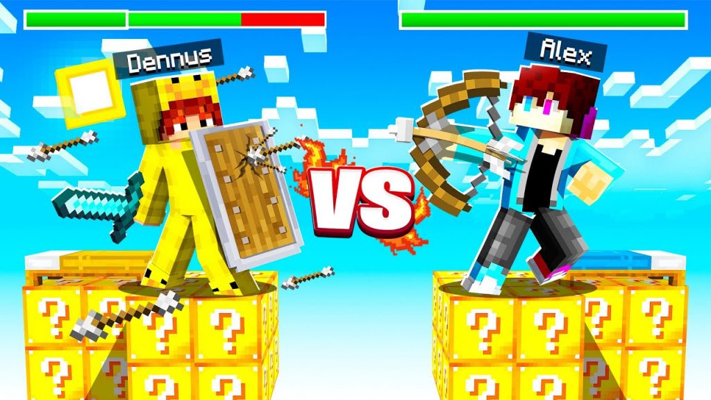 Alex VS Dennus LuckyBlock Bedwars! (Minecraft)