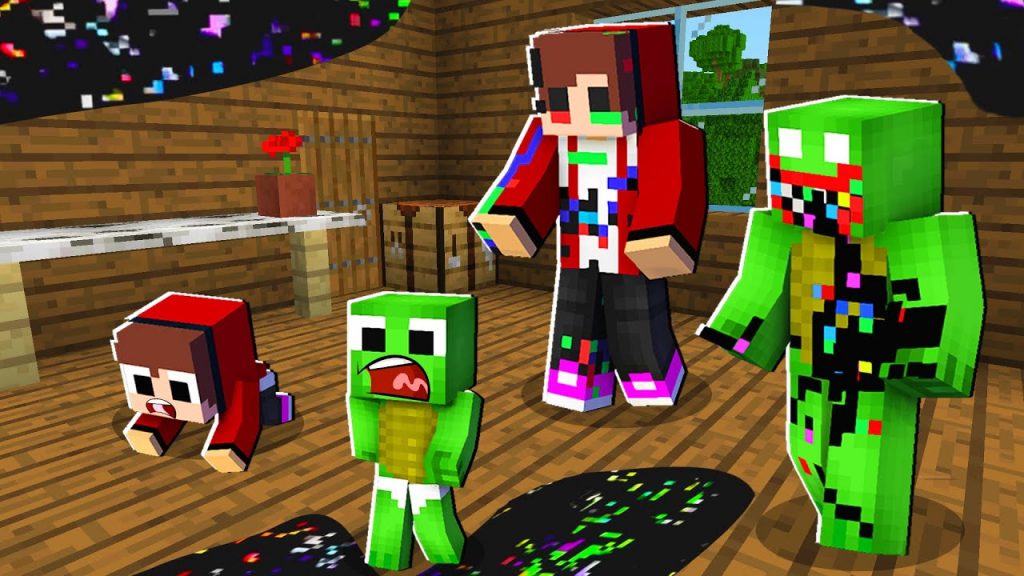 Baby MAIZEN JJ & Baby MIKEY RUN FROM THE GLITCH FAMILY IN MINECRAFT!