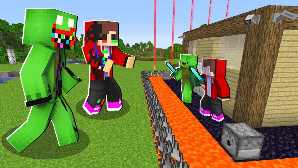 GLITCH FAMILY vs SECURITY HOUSE of MAIZEN JJ and MIKEY IN MINECRAFT!