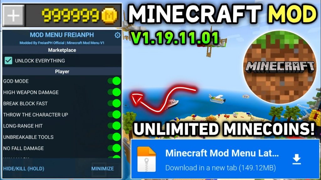 Minecraft Mod Menu v1.19.11.01 | Unlimited Minecoins, God Mode, Unlock All Skins