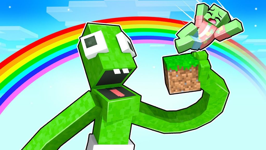 One Block SKYBLOCK with BABY GREEN Rainbow Friends in Minecraft!