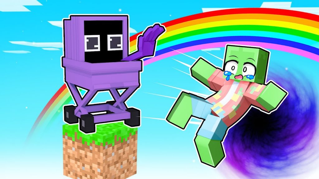 One Block SKYBLOCK with BABY PURPLE Rainbow Friends in Minecraft!