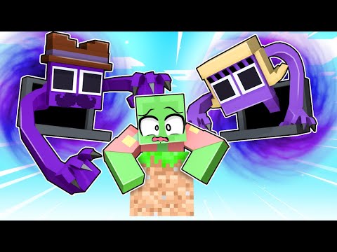 One Block SKYBLOCK with PURPLE FAMILY Rainbow Friends in Minecraft!