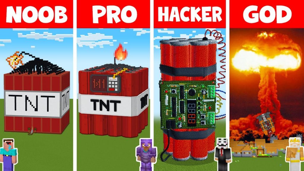 Minecraft REAL LIFE TNT HOUSE BUILD CHALLENGE - NOOB vs PRO vs HACKER vs GOD | Animation