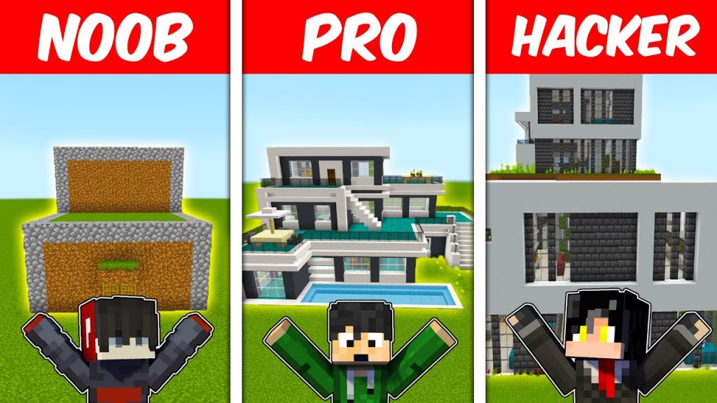 NOOB vs PRO vs HACKER: Modern Mansion Build Challenge | Minecraft! (Tagalog)