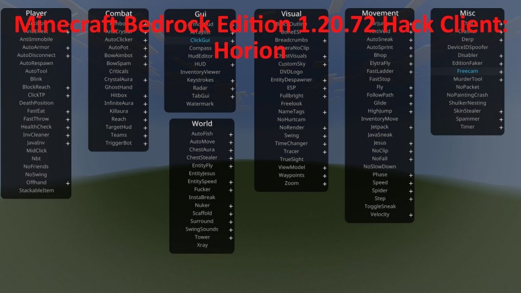 Minecraft Bedrock Edition 1.20.72 Hack Client: Horion
