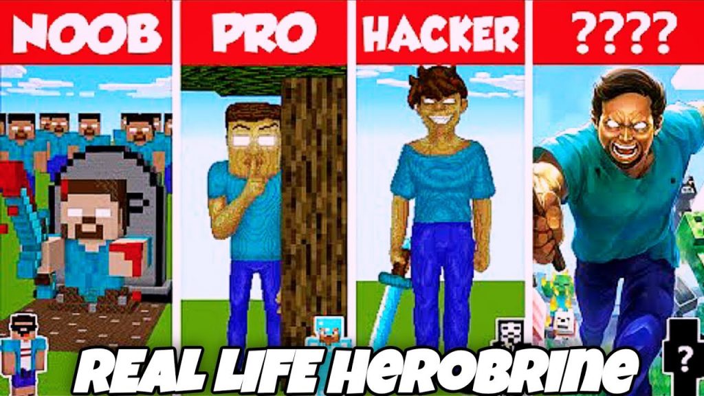 Minecraft-REAL LIFE HEROBRINE HOUSE BUILD CHALLENGE!!NOOB VS PRO VS HACKER VS GOD!!#minecraft