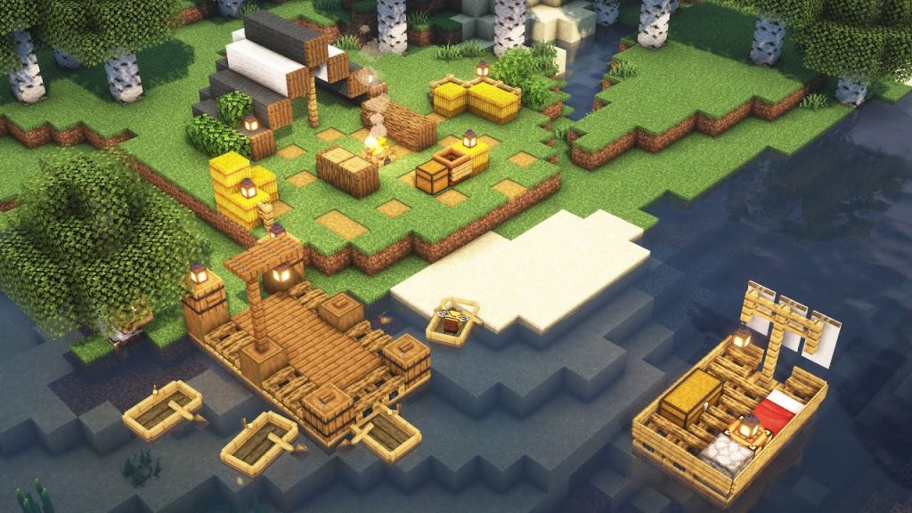 Minecraft: 3 Simple Build Hack Campsite | Boat | Fishing Dock