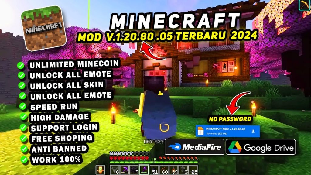 Minecraft Mod Apk v.1.20.80.05 Terbaru 2024 | Unlimited Minecoin,  Unlock All Skin, Bisa Login Xbox