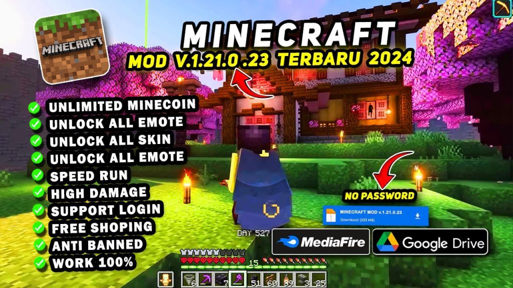 Minecraft Mod Apk v.1.21.0.23 Terbaru 2024 | Unlimited Minecoin,  Unlock All Skin, Bisa Login Xbox