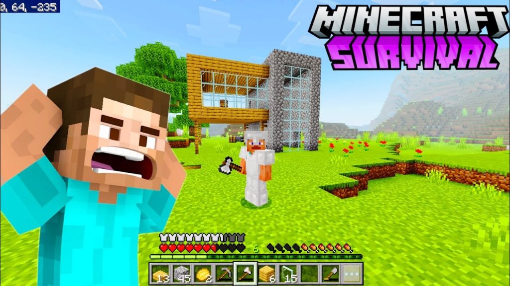 Minecraft Pe Survival series EP-1 in Hindi| I made survival house & iron armour |