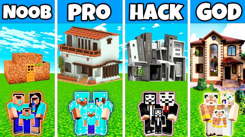 Minecraft SUMMER MODERN HOUSE BUILD CHALLENGE - NOOB vs PRO vs HACKER vs GOD