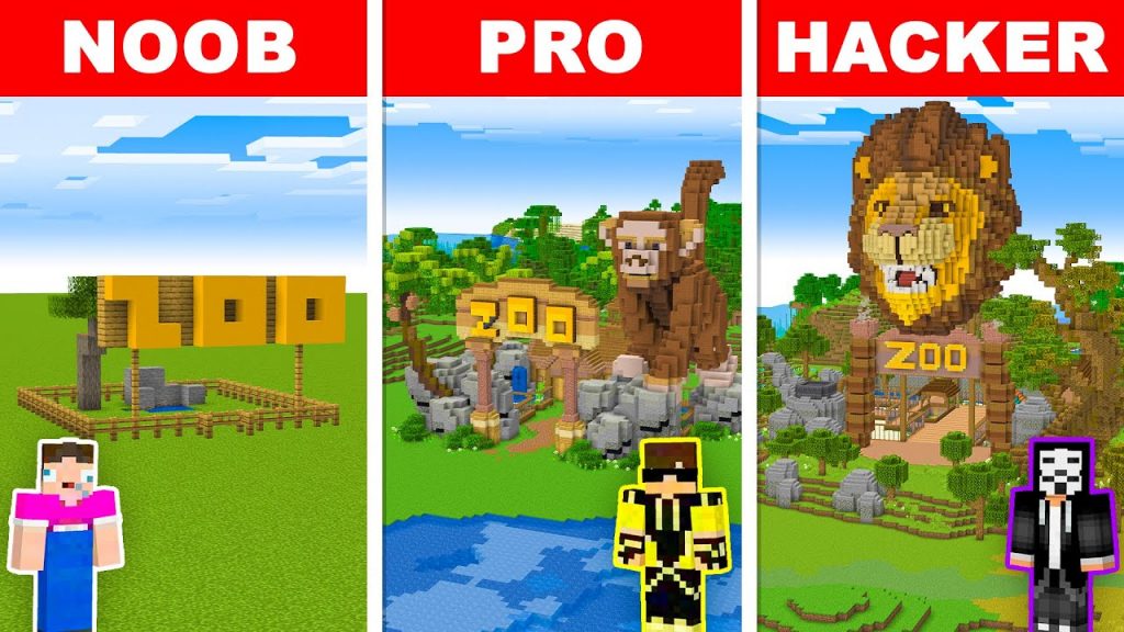 NOOB vs PRO vs HACKER: ALL ANIMAL ZOO Build Challenge in Minecraft