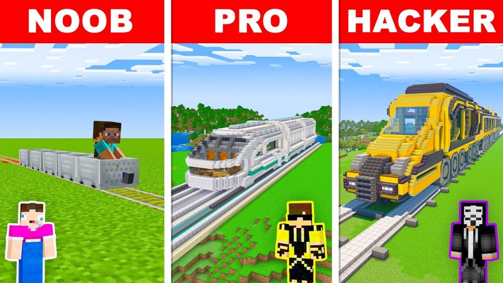 NOOB vs PRO vs HACKER: TRAIN HOUSE Build Challenge in Minecraft
