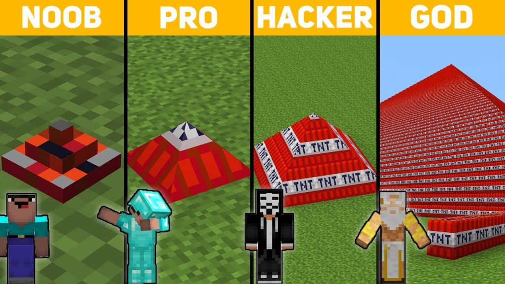 NOOB vs PRO vs HACKER vs GOD tnt experiment in Minecraft build
