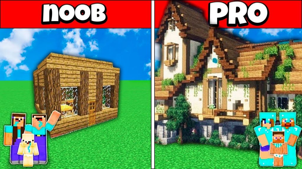 WOODEN HOUSE FOR BEGINNERS - Minecraft Battle: NOOB vs PRO vs HACKER vs GOD / Animation