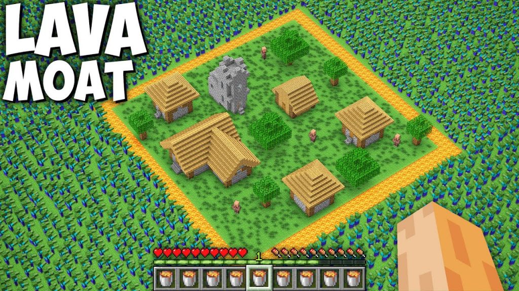 Zombie Apocalypse LAVA MOAT Defense Village Protect !!! Minecraft Survival Trick Challenge !!!